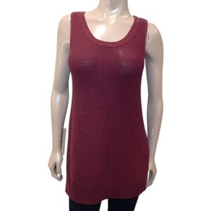Gap Sleeveless Tunic Sweater Scoop Neck Side Slit Ribbed Burgundy Size XS